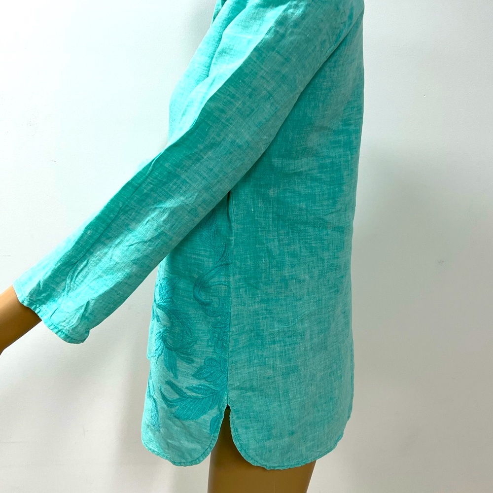 100% Linen Button Down Shirt Top 3/4 Sleeves - Picture 7 of 11